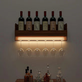 Engineered Wood Backlit Bar Wall Shelf / Mini Bar Cabinet in Walnut Finish